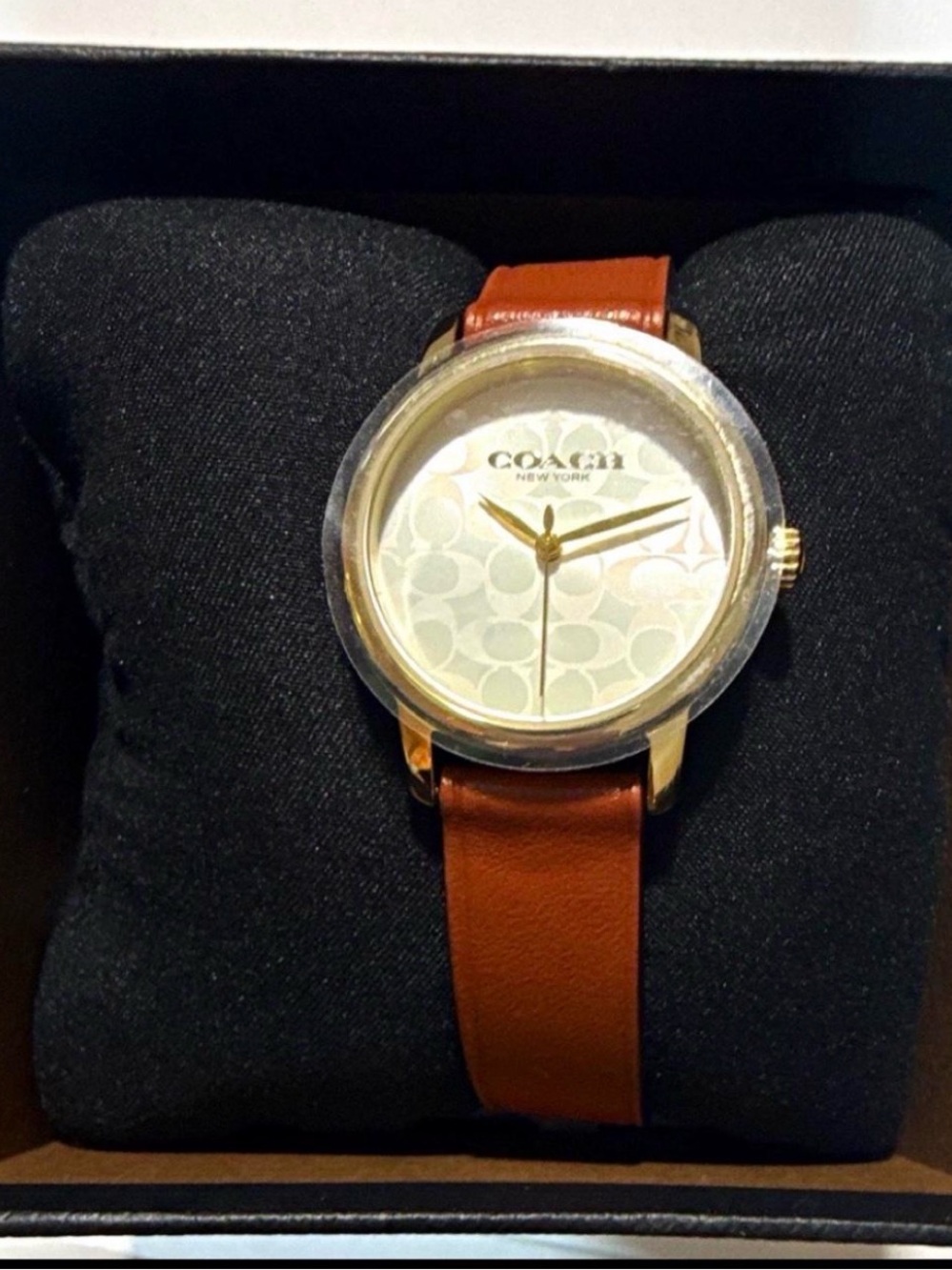 NIB Coach Women's Gold-Tone Case Watch with Brown Leather Strap